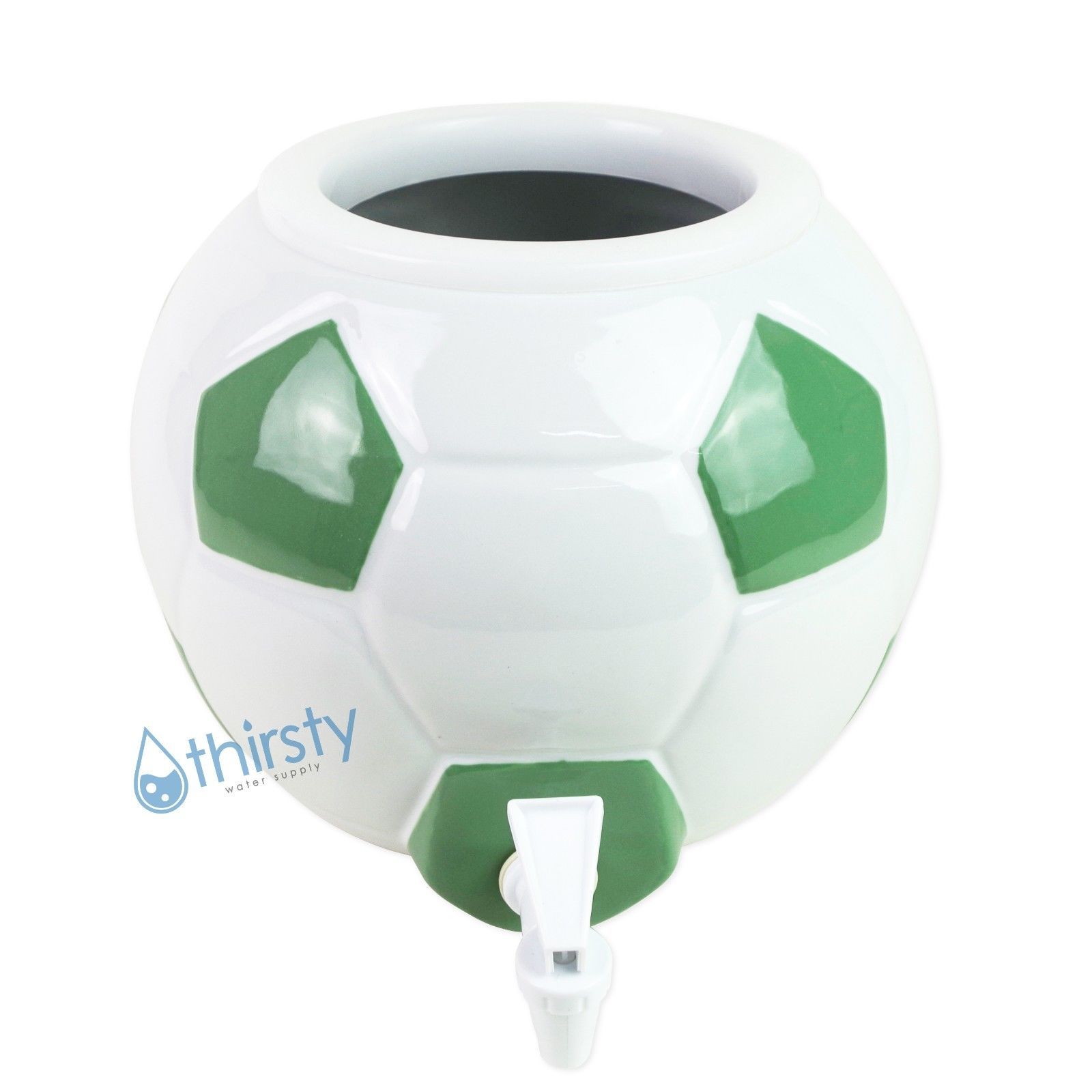 Soccer Ball Water Crock Dispenser Ceramic Porcelain Spigot Faucet Valve