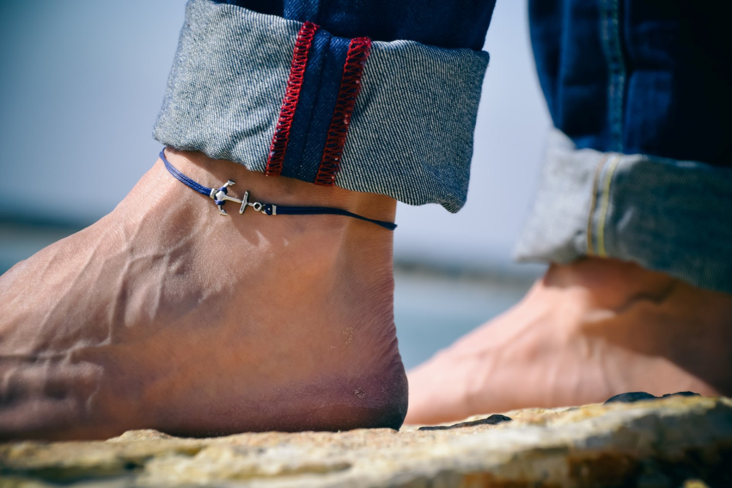 Anchor anklet for men, men's anklet with a silver anchor, blue cord
