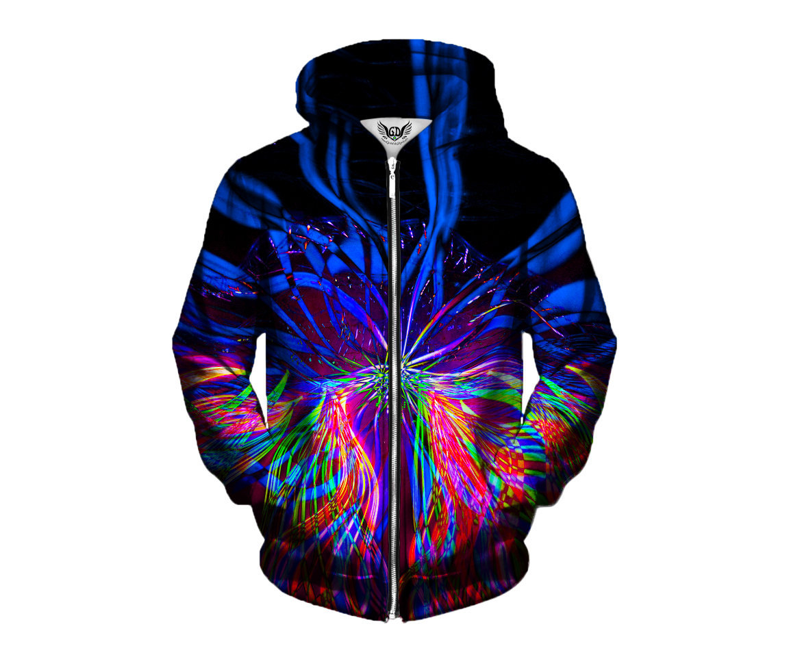 Psychedelic Zipup Hoodie - Trippy Light Show Art - Edm Festival 