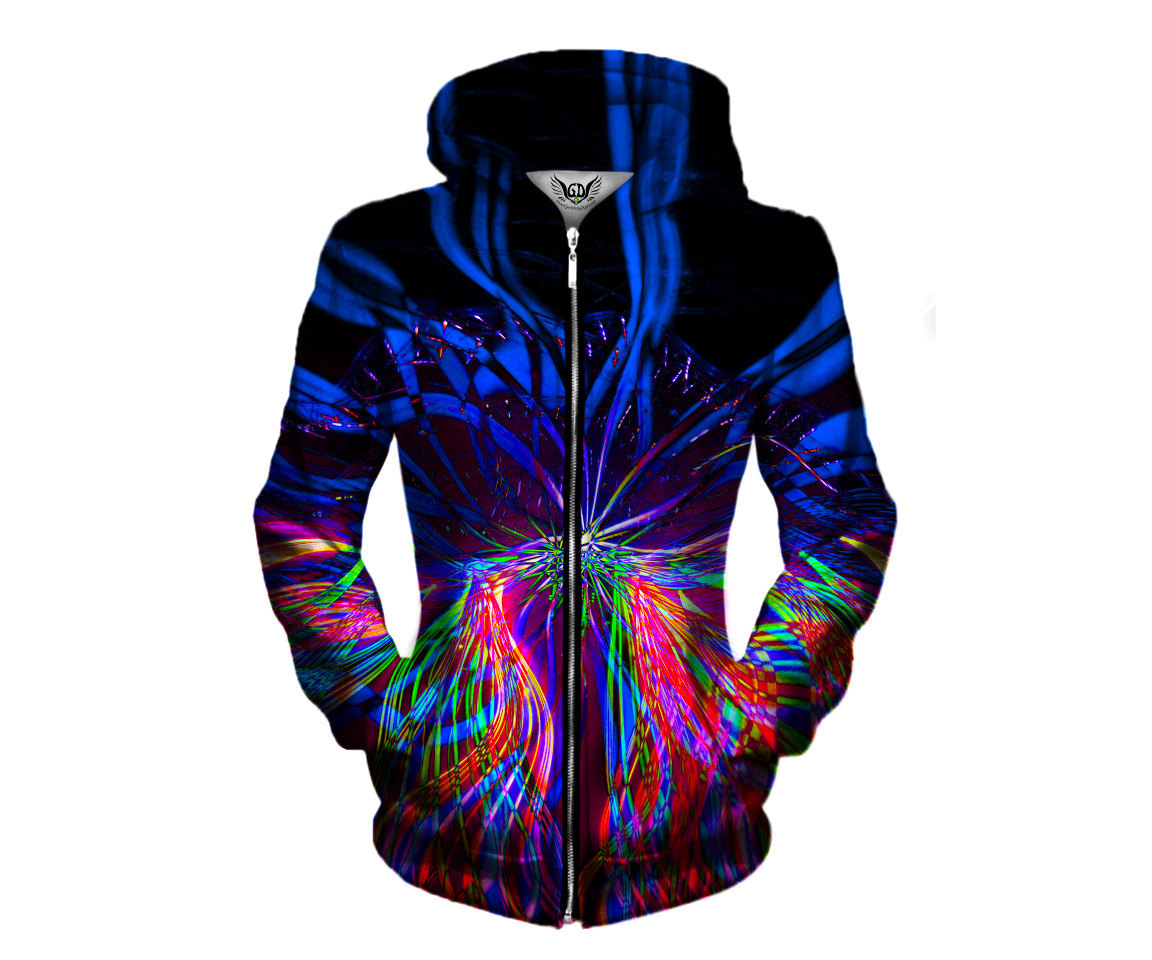 Psychedelic Zipup Hoodie Trippy Light Show Art EDM Festival