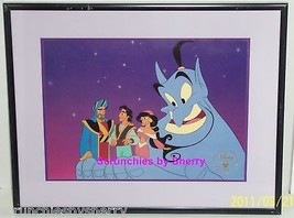 Disney Store Aladdin Lithograph Framed Gold Seal 1996 Genie Jasmine Princess - $59.95