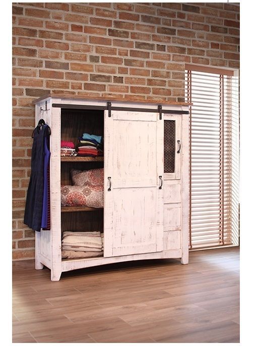 White Eliza Sliding Barn Door Gentlemans Chest Armoire Solid Wood Quality Armoires And Wardrobes 4351