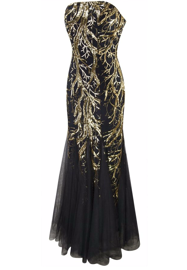 Black Gold Branch Art Deco Gatsby Gala Gown A-line Gatsby Inspired ...