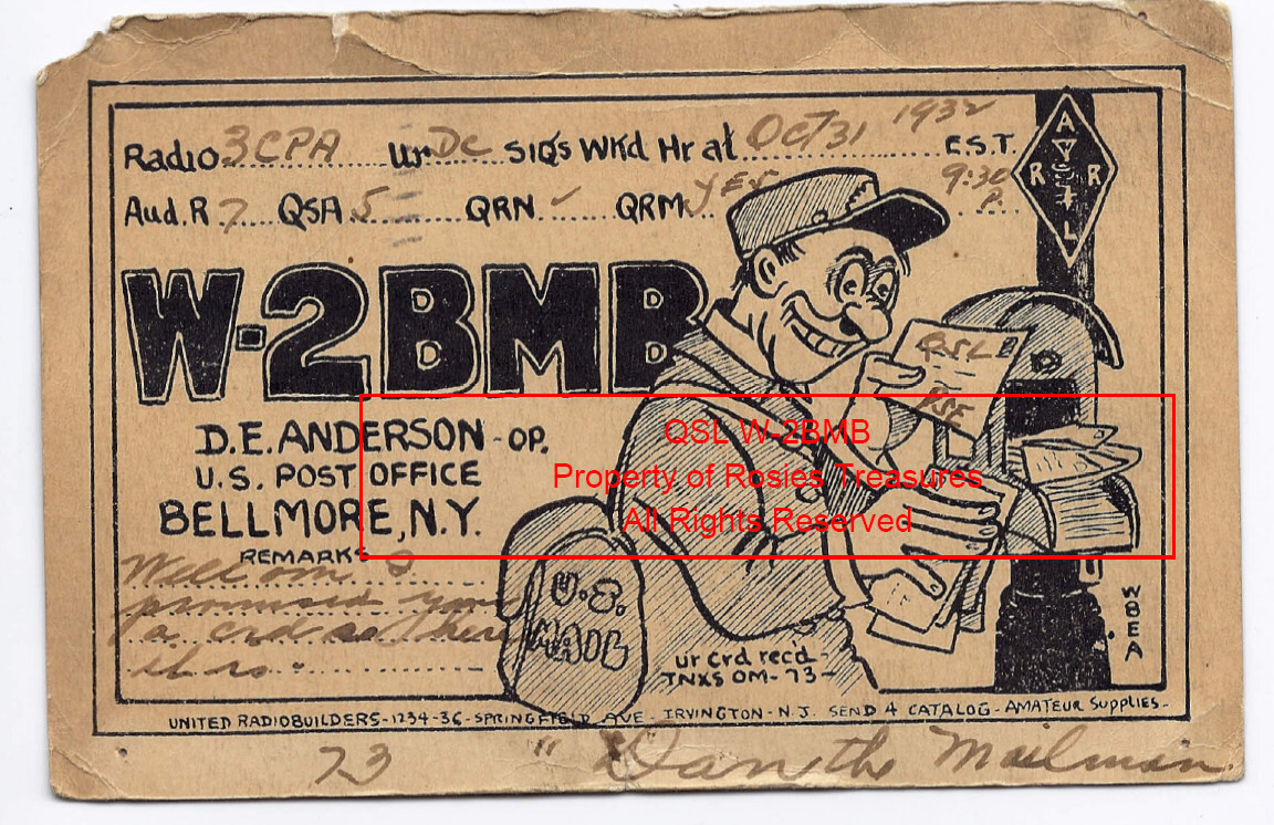 1932 Vintage Postcard Cartoon Art QSL Card W2BMB Otto Eppers Amateur