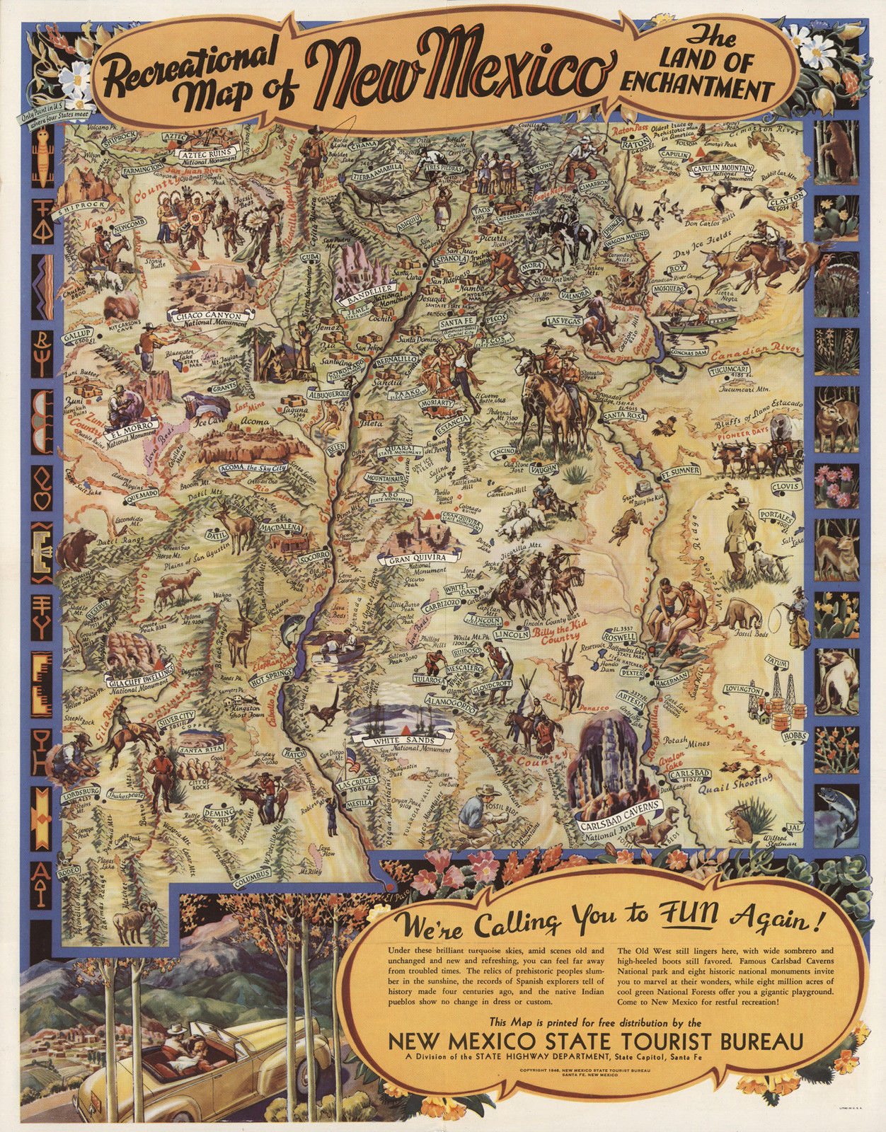 16x20.5 Pictorial Map Historical Trails Through New Mexico Poster Print Vintage - US