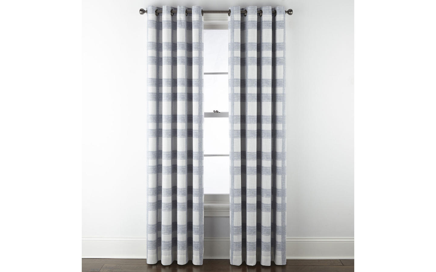 (1) JCP Home Sullivan Plaid BLUE CHAMBRAY Blackout Grommet Curtain