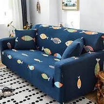 Slipcover Stretch Knit 3 Cushion Couch Size Fun Fishes Design w 2 Pillow Covers - $31.78