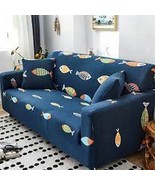 Slipcover Stretch Knit 3 Cushion Couch Size Fun Fishes Design w 2 Pillow... - $31.78