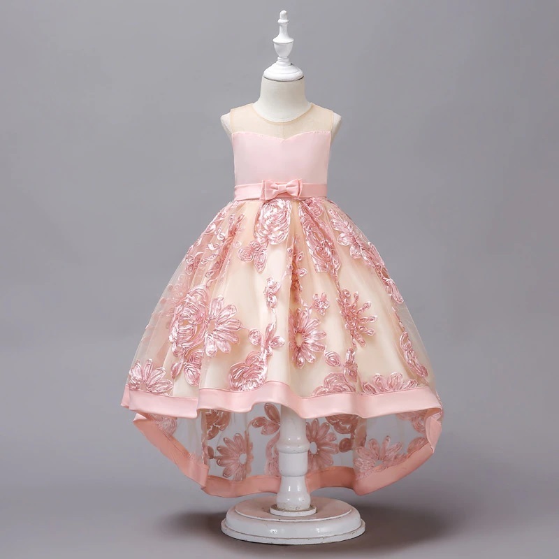 New light pink lace embellished tulle elegant princess dress toddler girl