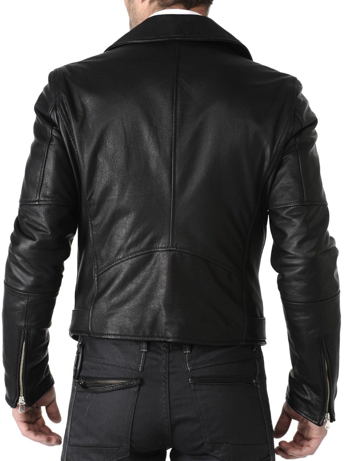 New Men's Slim fit Biker Motorcycle jacket Genuine Lambskin Leather ...