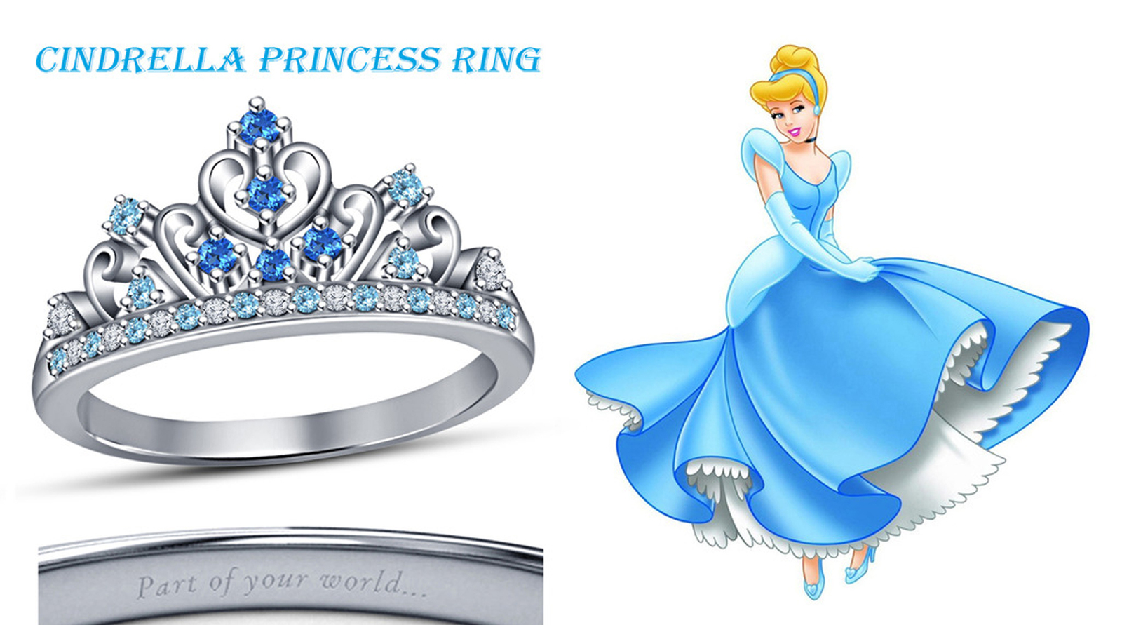 925 Sterling Silver Round Multi-Stone Cinderella Princess Crown Engagement Ring