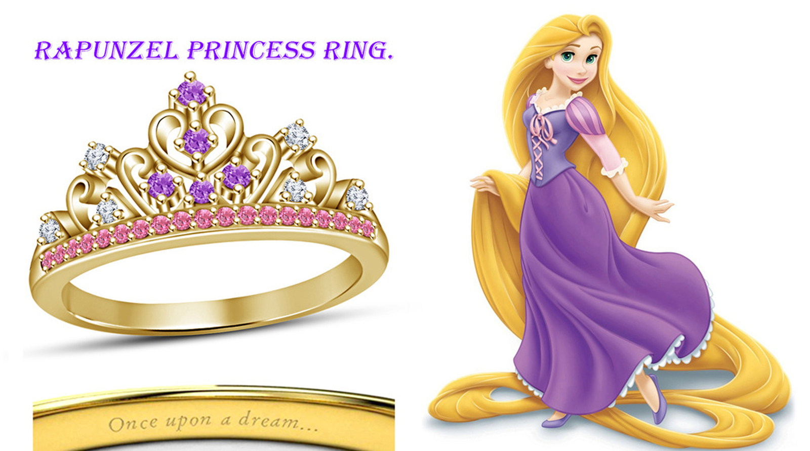 Samsfashion - 18k yellow  gold fn. multi-color stone rapunzel princess crown engagement ring
