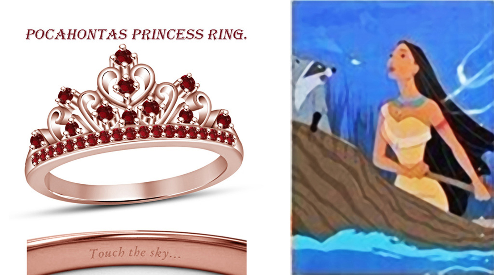 18K Rose Gold Fn. Round Cut Red Ruby Pocahontas Princess Crown Engagement Ring