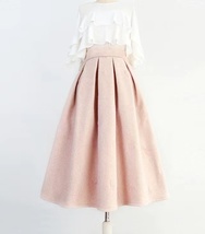 Women Winter Midi Pleated Skirt Outfit Apricot Warm Woolen Pleated Party Skirt  image 8