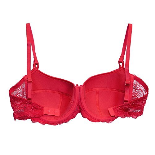 frugue Women's Sexy Balconette Push Up Lace Shelf Bra Red 36 B - Bras ...