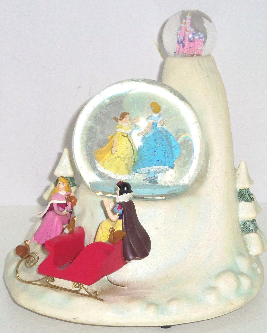 Disney Store Cinderella Belle Snow White Snowglobe Musical Revolving