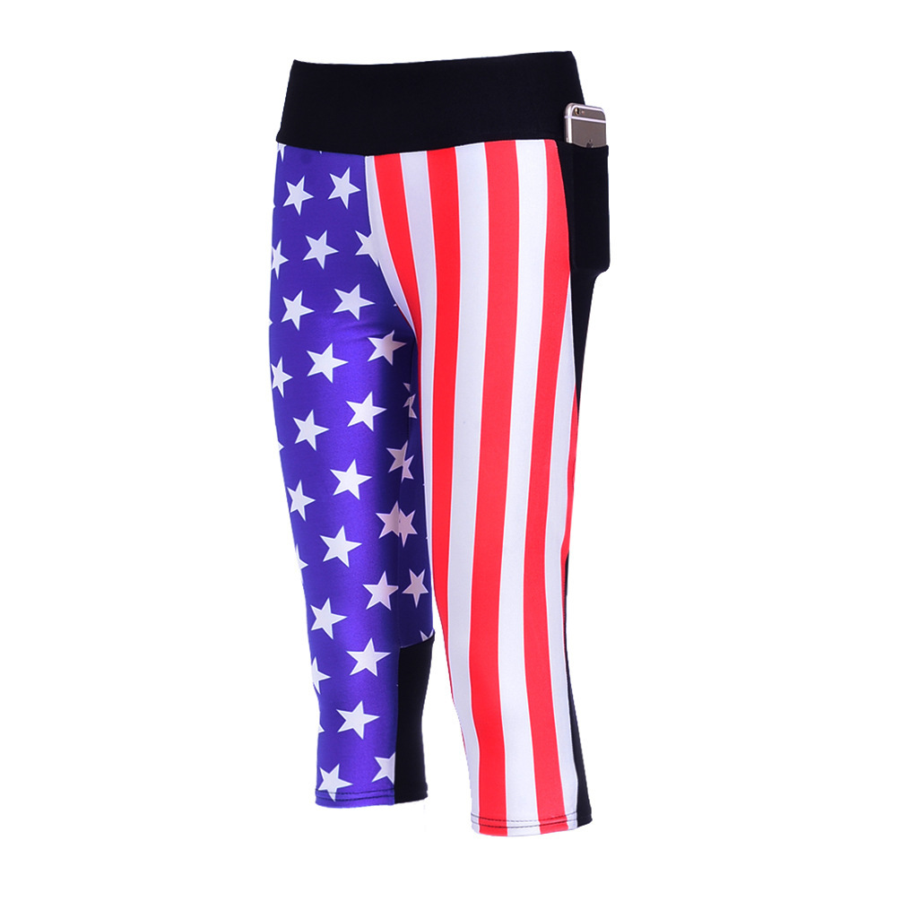American Flag Stripes Cropped Leggings Gift for Her Short Pants Sport Gym Tights
