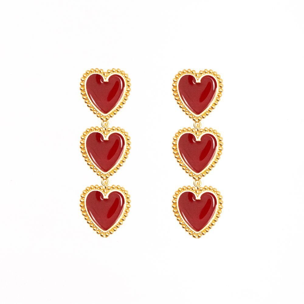 2021 New Design Three Heart Chain Long Dangle Earrings For Women Red Black White