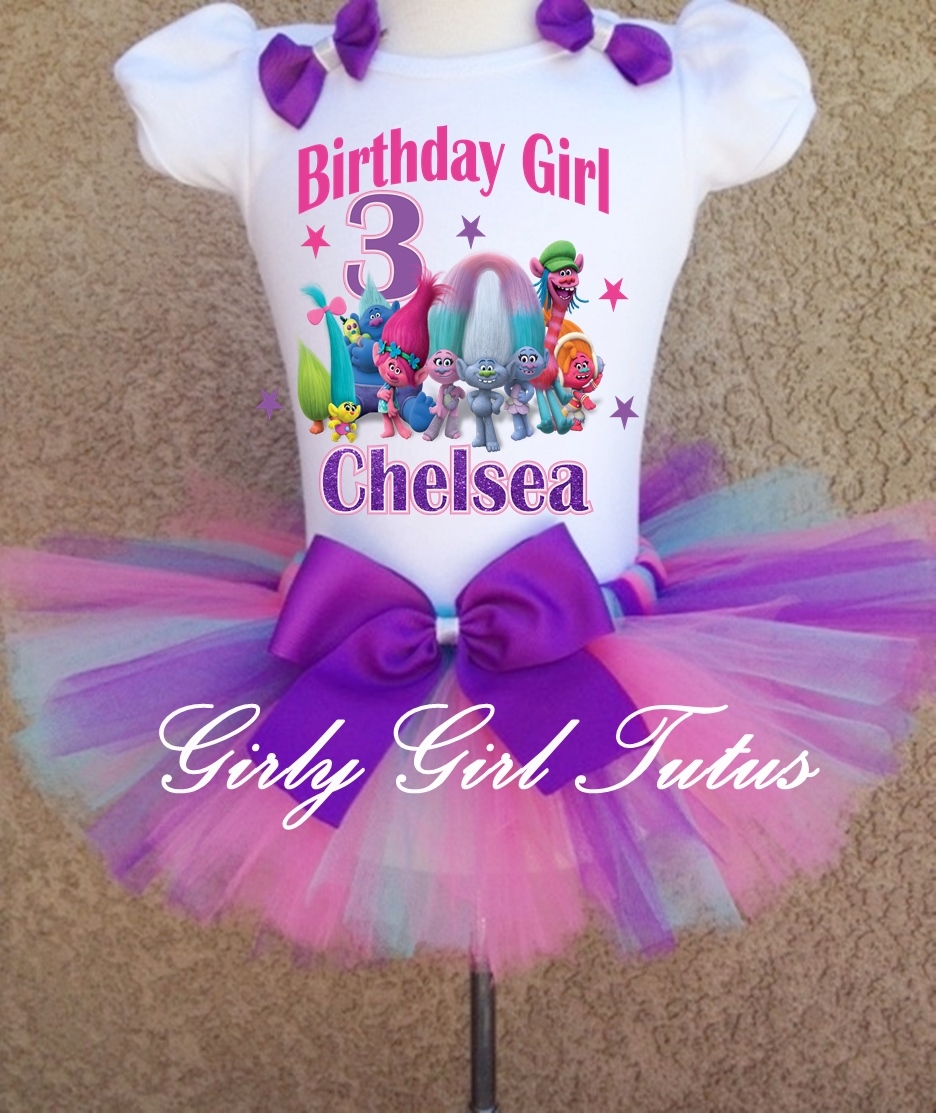Trolls Birthday Personalized Tutu Outfit T Shirt Set Party 