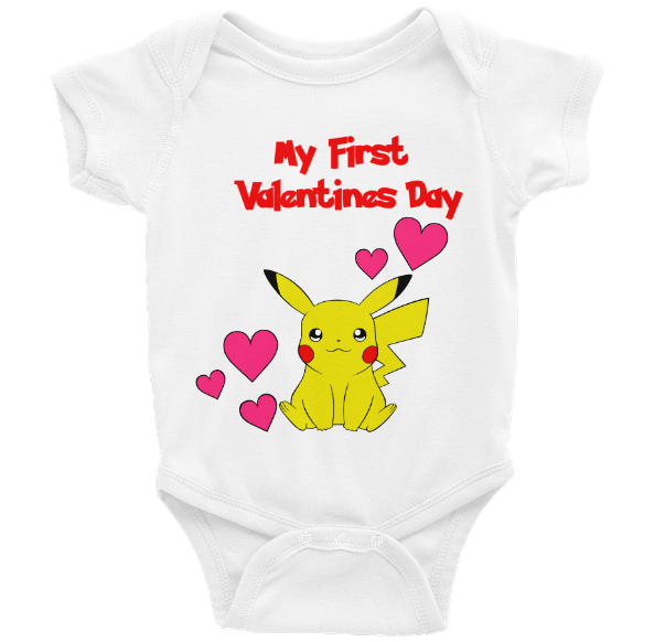 Pokemon Pikachu My First Valentines Day Onesie Long or Short Sleeves