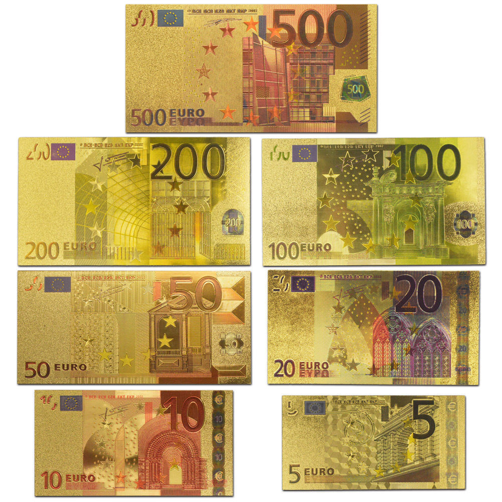 24k Gold Plated Euro Banknote Set Of 7pcs 5 And 50 Similar Items