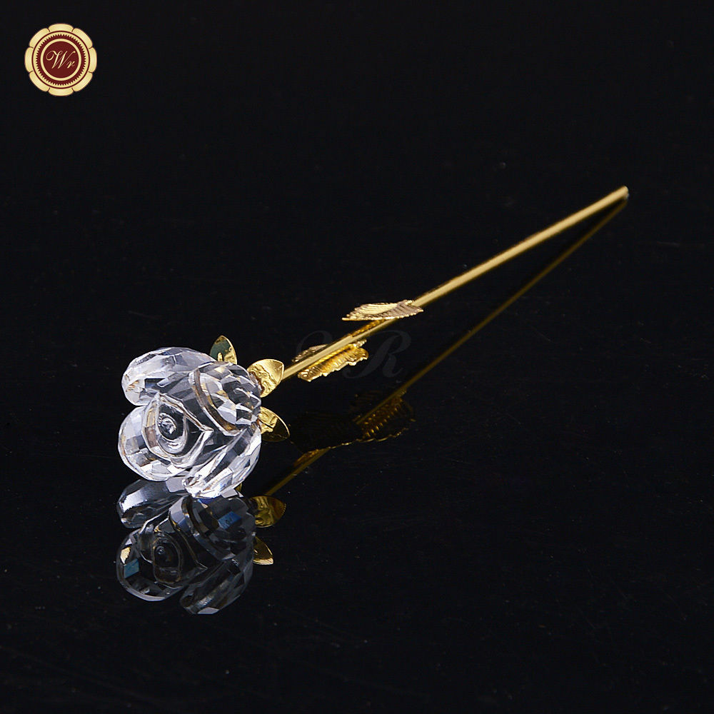 White Glass Crystal Rose Flowers w/ 24k Gold Long Stem ...