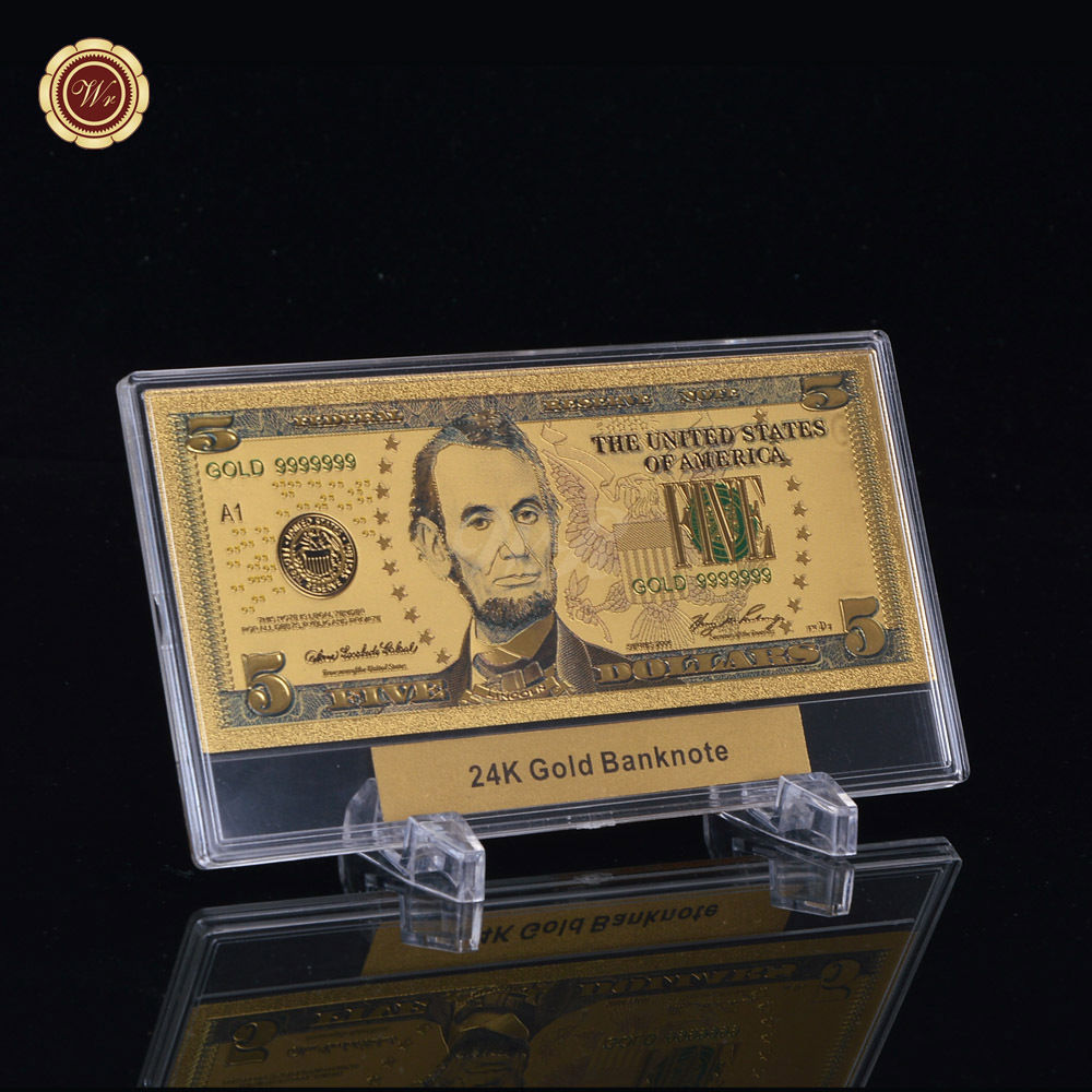 24K GOLD FOIL PLATED 1923 $5 DOLLAR BILL BANKNOTE CURRENCY NOVELTY MONEY