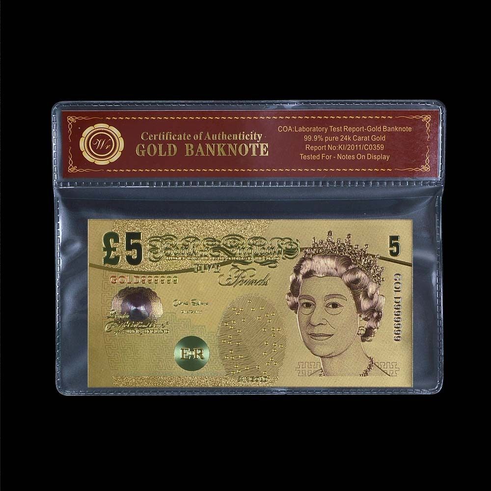 GREAT BRITAIN 10 POUNDS ENGLAND COLORFUL 24K GOLD BANKNOTE BILL