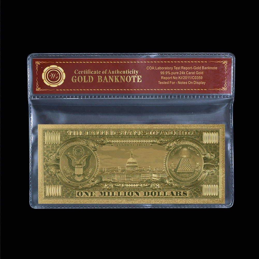 Colored $1 Million Dollar Bill .999 Fine Gold U.S Banknote In Sleeve ...