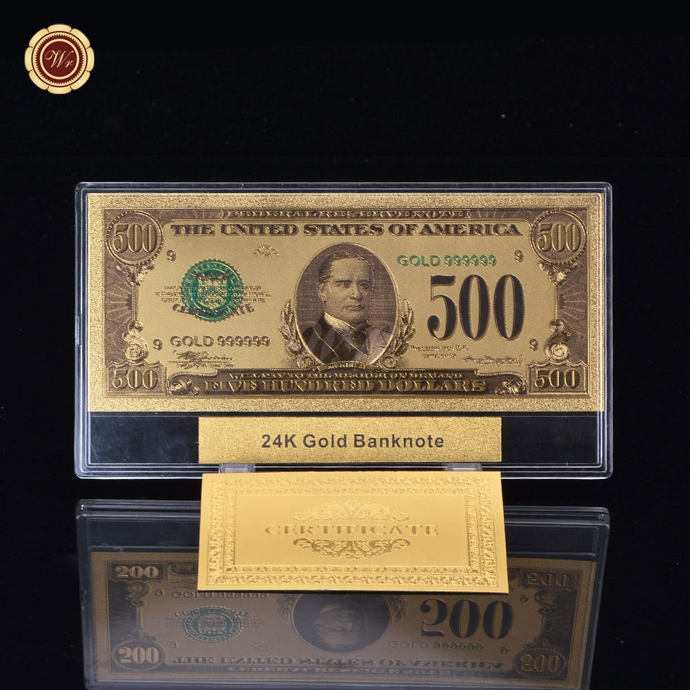 WR US 500 Dollars Colored Novelty Banknote 24k Gold Gift Bill 