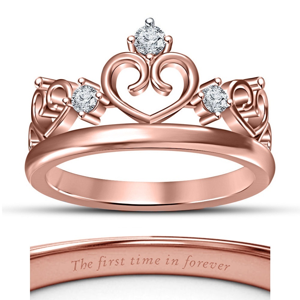 Lovely CZ Diamond Heart Shape Princess Crown Engagement Ring 18k Rose Gold Fn.