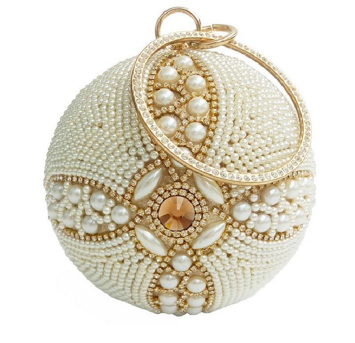 white round clutch bag