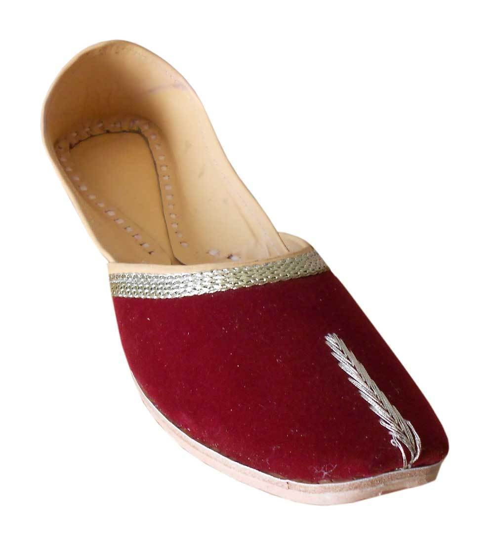 Women Shoes Indian Handmade Ballet Flats Leather Maroon Mojaries US 6-12 - $54.99