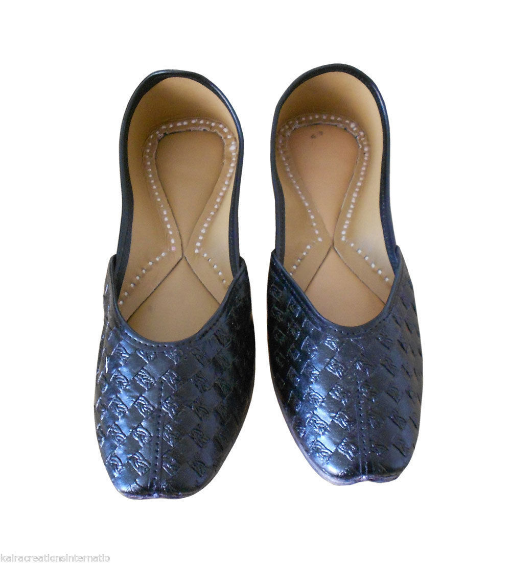 Women Shoes Indian Handmade Jutties Leather Black Flip-Flops Mojari ...