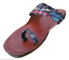 Women Slippers Indian Traditional Handmade Flip-Flops Brown Slip On Us 5 - $44.99