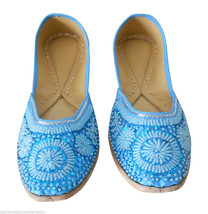 Women Shoes Indian Handmade Traditional Mojari Oxfords Sky-Blue Jutties US 9 - $47.99
