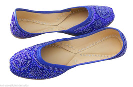 Women Shoes Indian Handmade Ethnic Leather Oxfords Blue Mojari Flat US 10 - $44.99