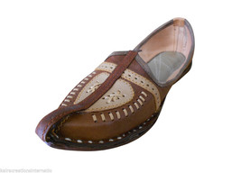 Men Shoes Indian Handmade Brown Leather Rajasthani Espadrilles Brown Mojari US 7 - $54.99