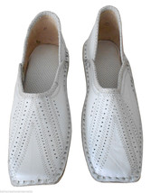 Men Shoes Indian Handmade Traditional White Leather Flip-Flops Mojari US 8 - $54.99