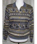 GOLD &amp; BLACK on GREY Knitted Cardigan SWEATER Misses Size S Alfred Dunner - $14.99