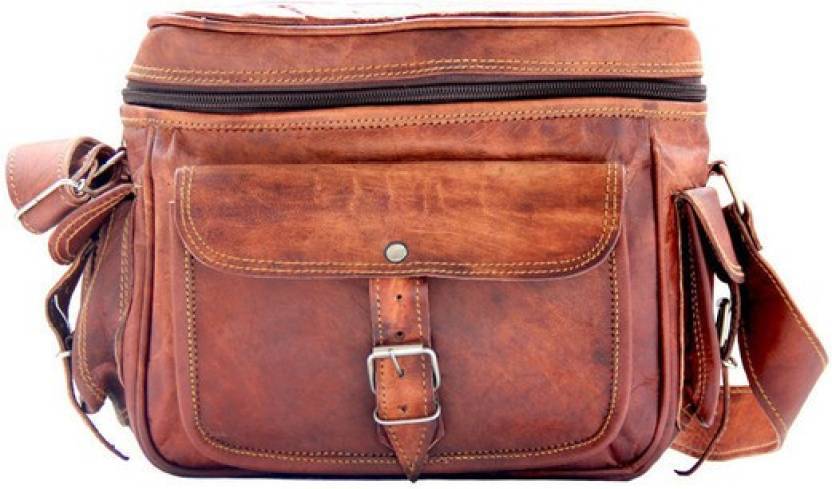 Vintage Leather Brown Travel Camera Sling Bag With Cushion For Men & Women - Cases, Bags & Covers
