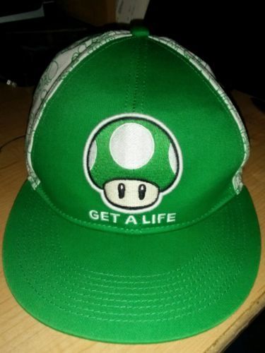 Nintendo Super Mario Get A Life Multi Color Logo Green Fitted Cap Hat S ...