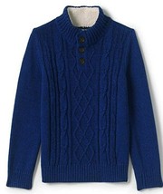 NWT Lands' End Boys Cable Button Mock Neck Sweater (Size XL, Deep Sea Navy) - $31.03