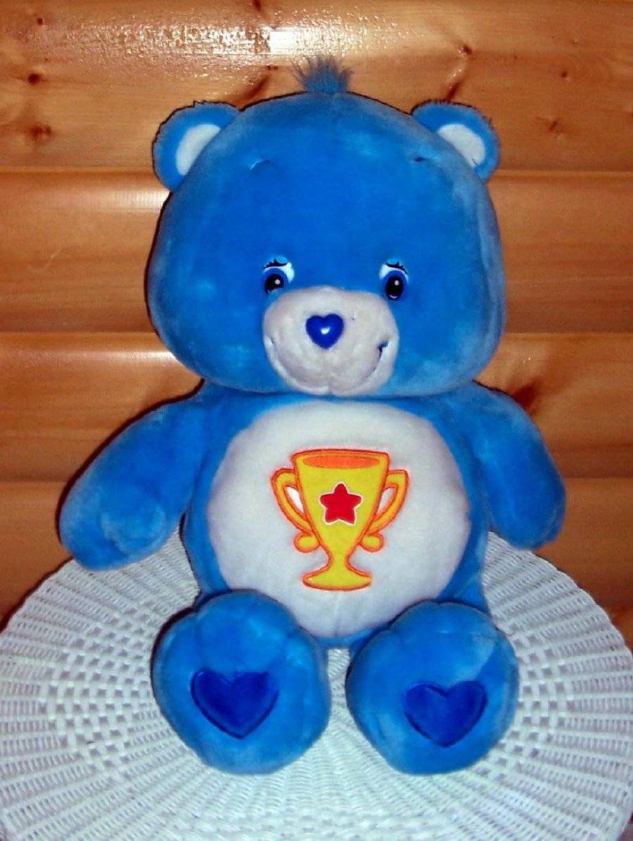 CARE BEAR Blue Champ Trophy Bright 24" Big Very ROUND Play Along Plush