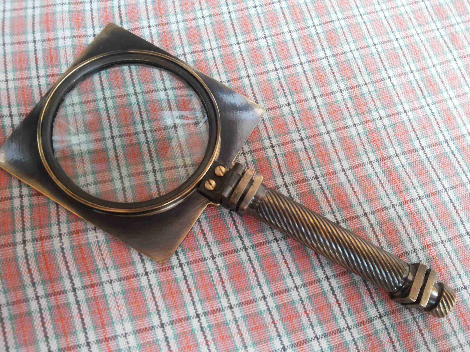 Square Folding Brass Magnifying Glass Vintage Magnifier Collectible