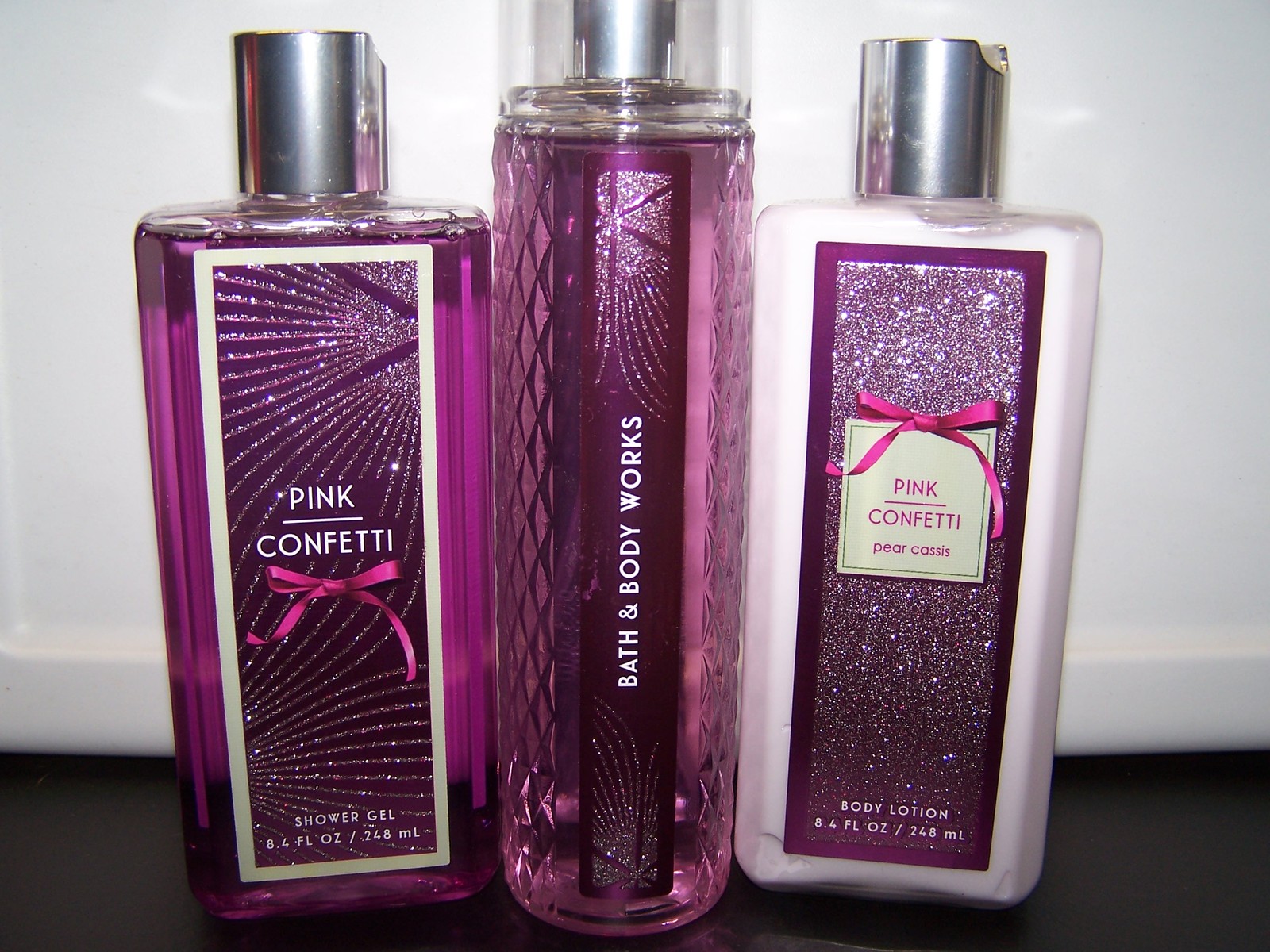 3 Pc Bath & Body Works Pink Confetti Set Body Lotion, Fragrance Mist