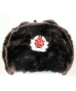 Authentic Russian Military Dark Brown KGB Ushanka Hat W/ Soviet Red Army... - $33.15