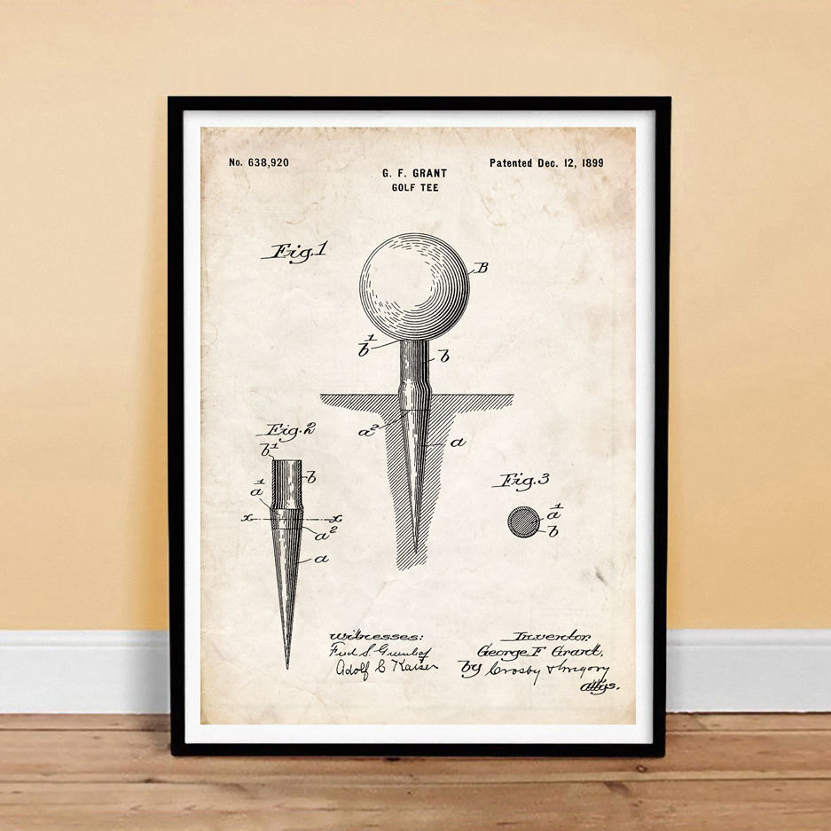 GOLF TEE INVENTION Poster 18x24" 1899 patent art print (Free Shipping