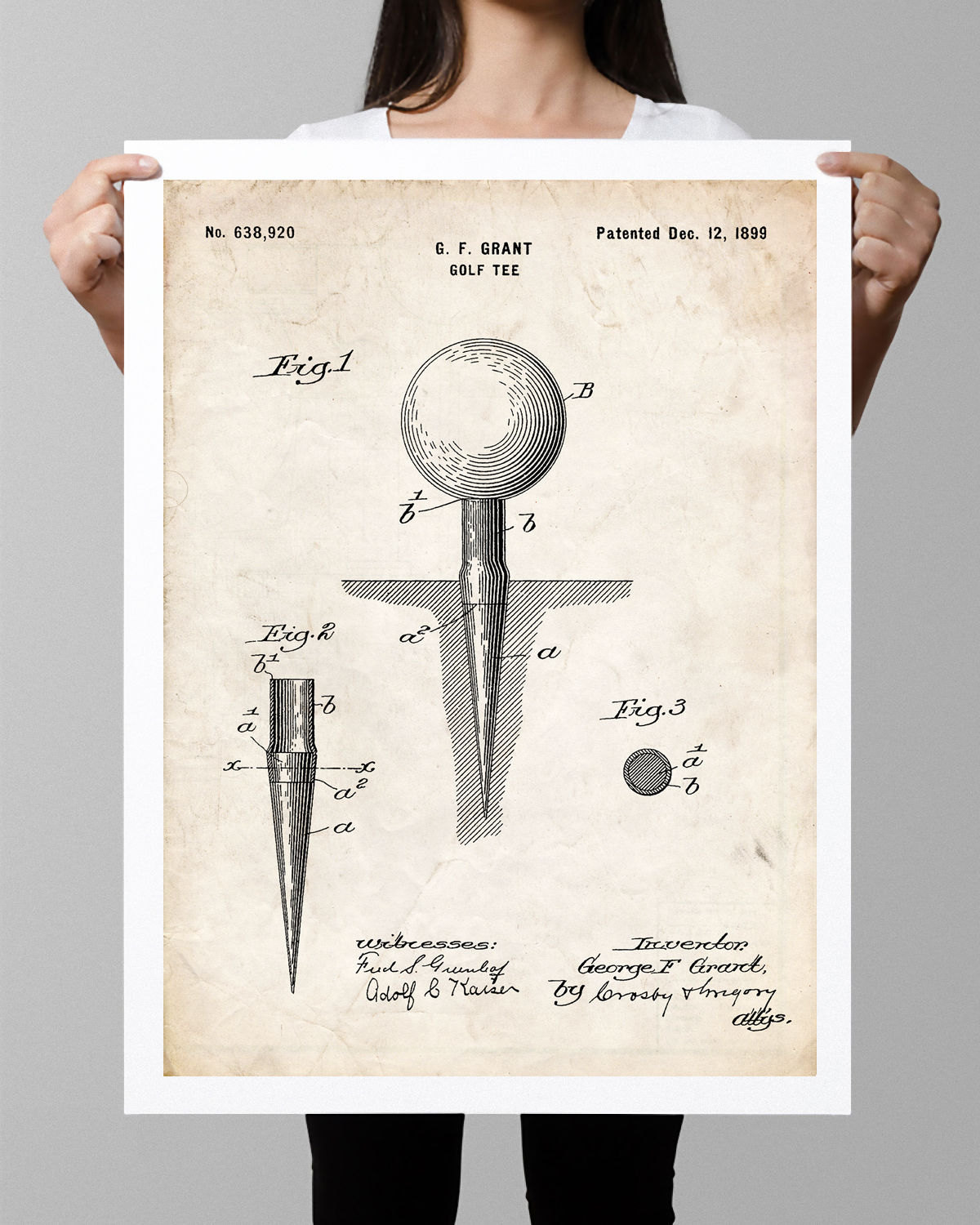 GOLF TEE INVENTION Poster 18x24" 1899 patent art print (Free Shipping