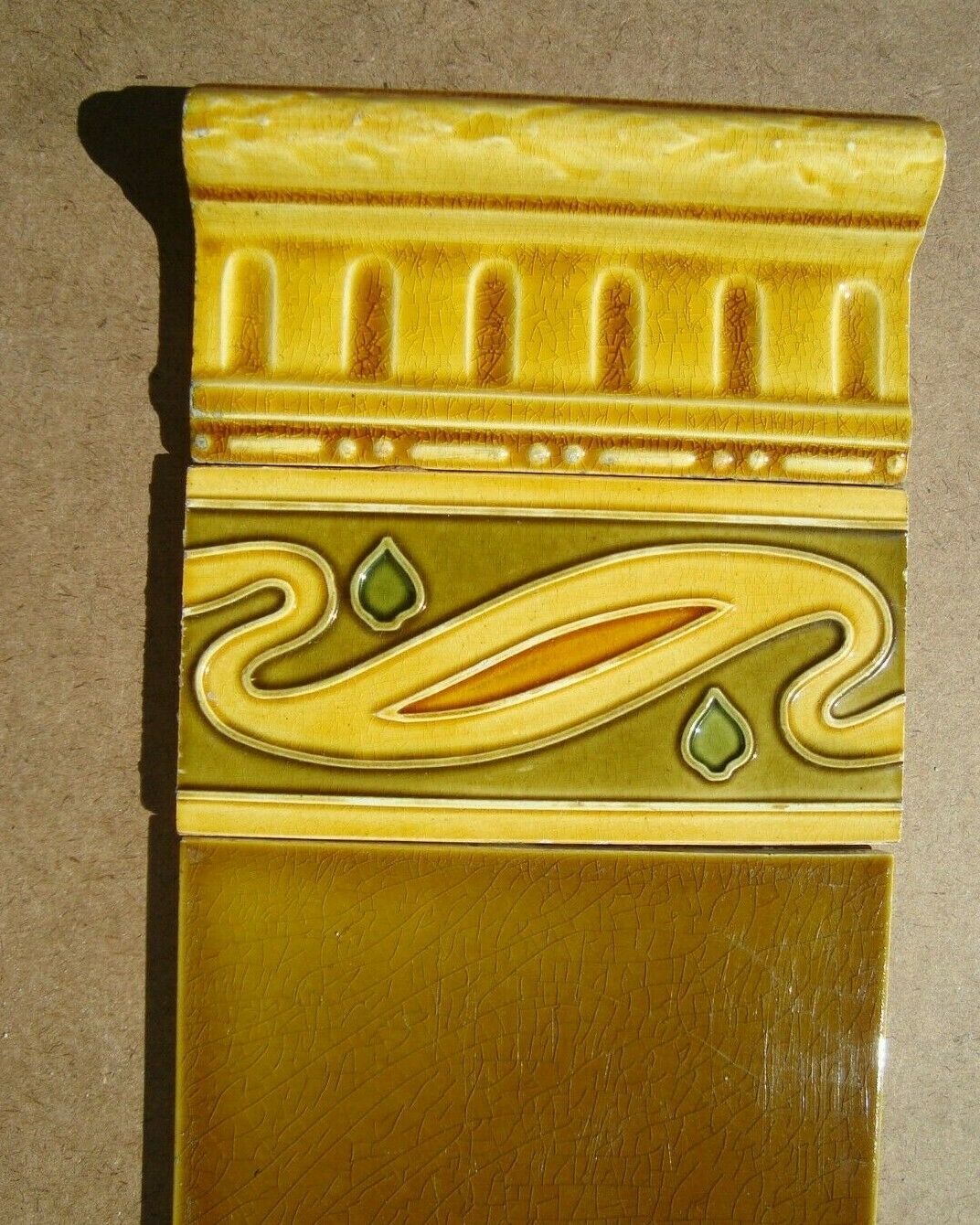 Antique Original Majolica 20 TILE Kitchen Backsplash Art Nouveau Bronze